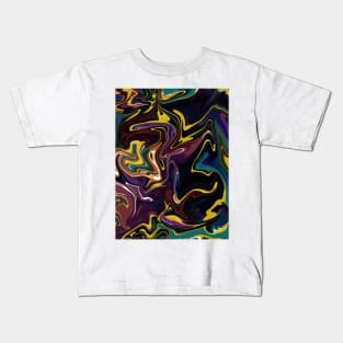 Jewel Tones with Gold Silk Marble - Orange, Teal, Blue, Green, Purple, Red Liquid Paint Patternaint Pattern Kids T-Shirt